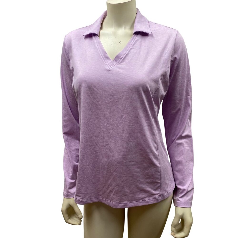 Lady Hagen Womens Active Lilac Long Sleeve V-Neck Collar Shirt‎ Size M